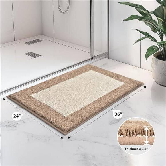 Beige gray bathroom rug non slip absorbent soft washable quick dry bath mat 24x3 - Picture 2 of 8